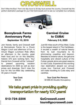 croswell tours schedule