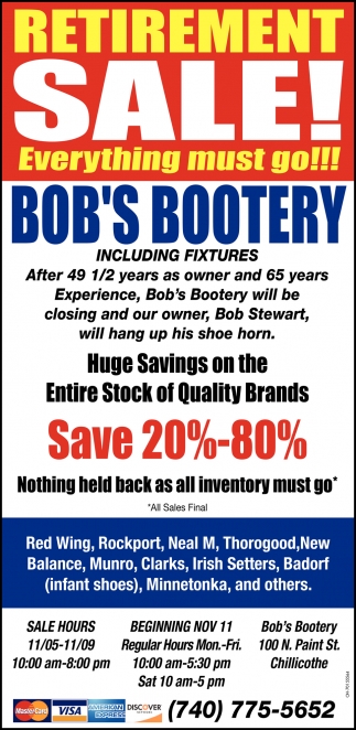 Retirement Sale!, Bob's Bootery